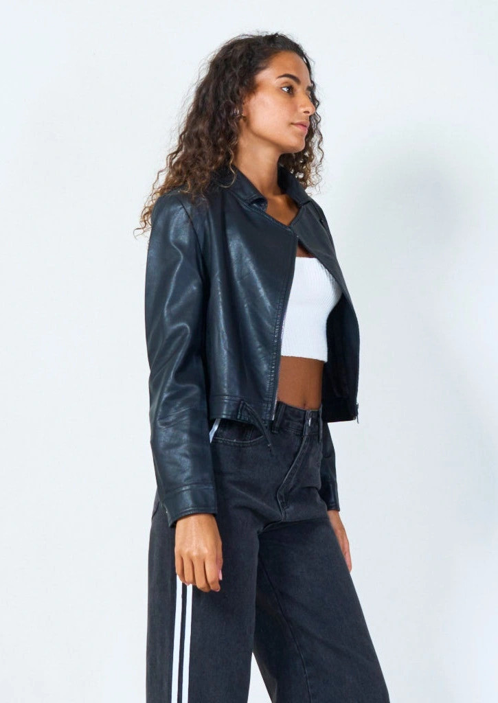 YV0502 Cropped Eco leather moto jacket with asymmetrical zip