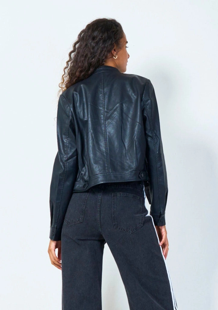 YV0502 Cropped Eco leather moto jacket with asymmetrical zip