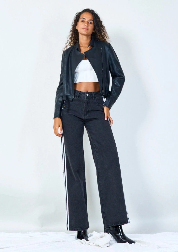 YV0502 Cropped Eco leather moto jacket with asymmetrical zip