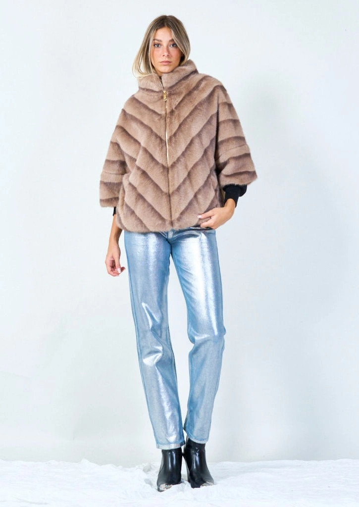 YV0500 Modern Chevron Eco Fur Jacket