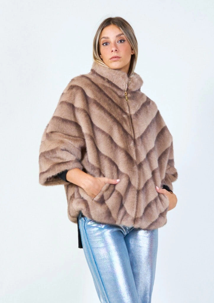 YV0500 Modern Chevron Eco Fur Jacket