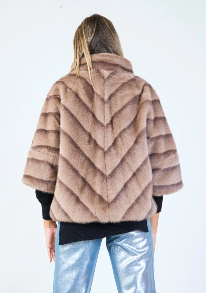 YV0500 Modern Chevron Eco Fur Jacket