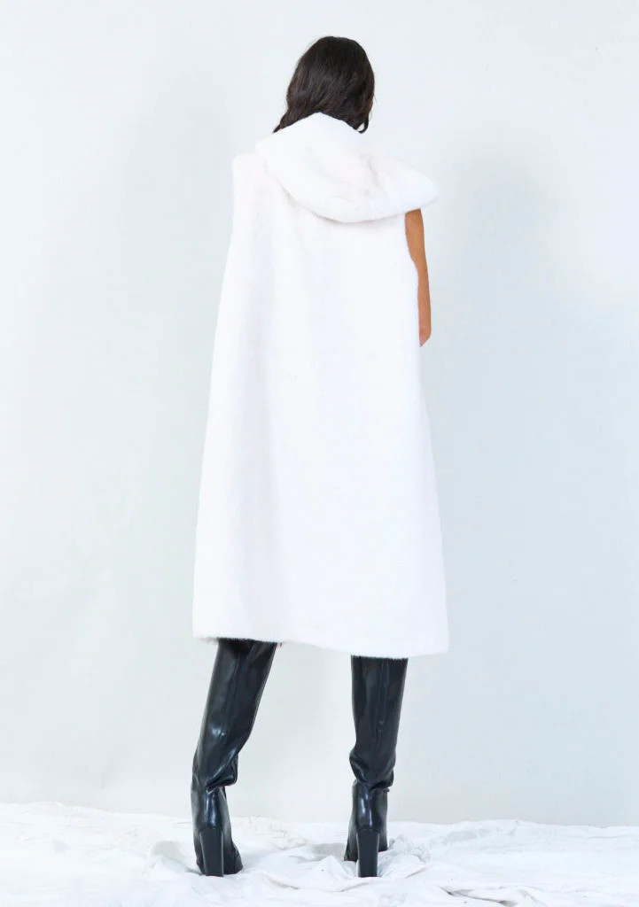 YV0499 Sleeveless Eco Fur Vest with Hood