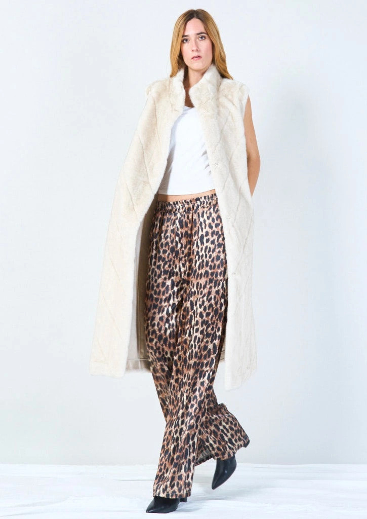 YV0493 Long Quilted Eco Fur Vest