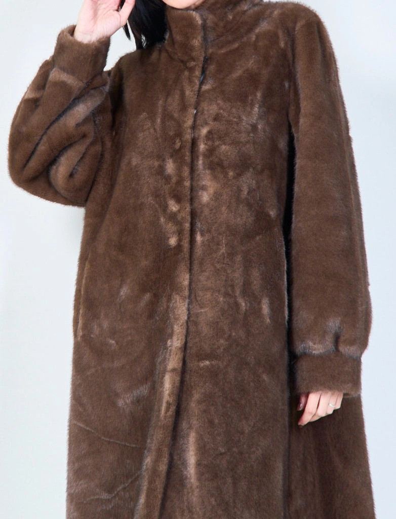 YV0462 Long Eco Fur Coat with high collar
