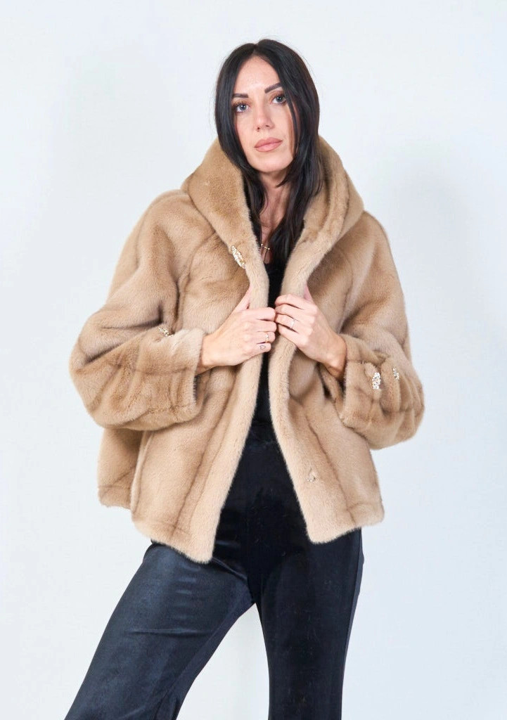YV0510 Eco Fur Jacket with Jeweled accents
