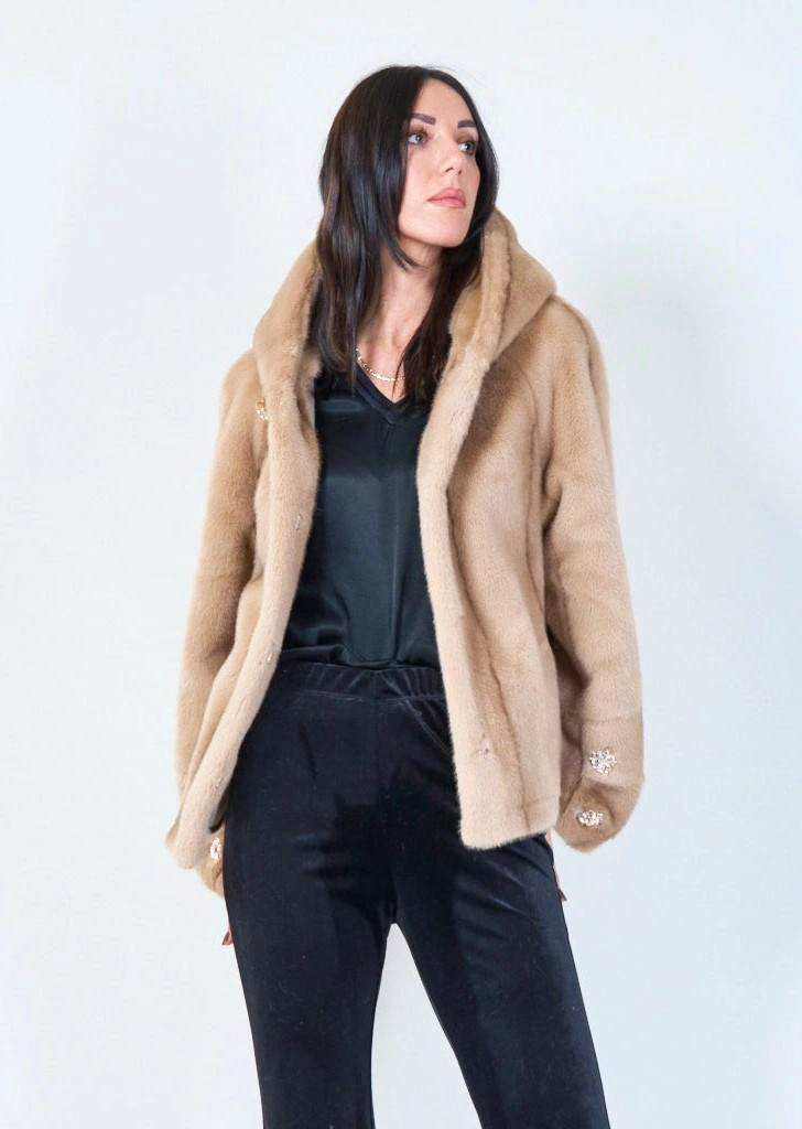 YV0510 Eco Fur Jacket with Jeweled accents