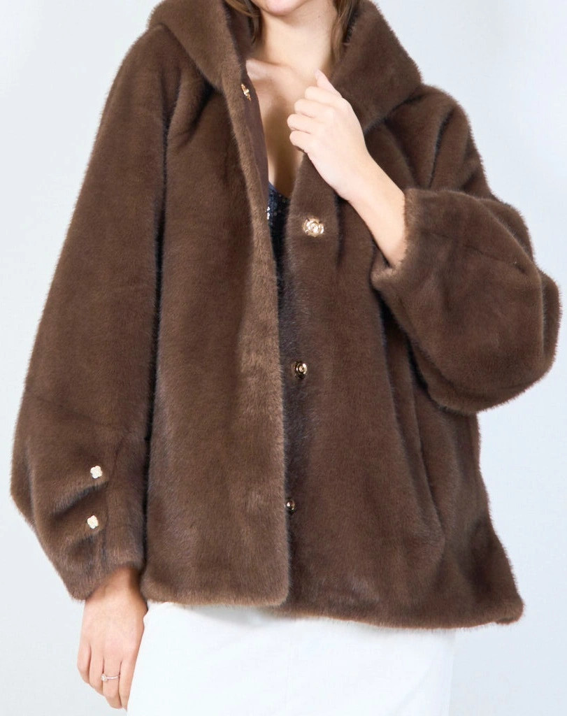 YV0512 Plush Ecofur Hooded Jacket