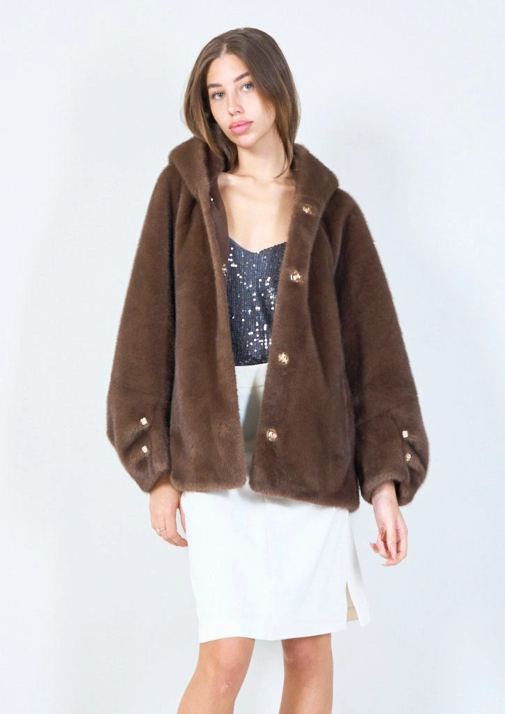 YV0512 Plush Ecofur Hooded Jacket