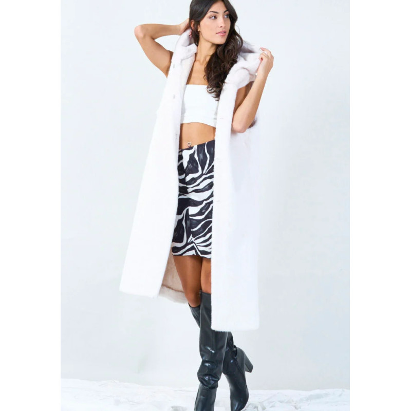 YV0499 Sleeveless Eco Fur Vest with Hood