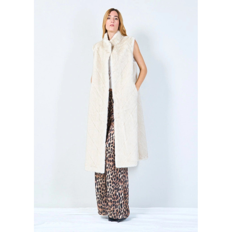 YV0493 Long Quilted Eco Fur Vest