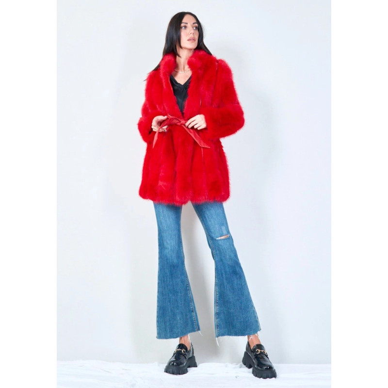 YV0464 Long Eco Fur Belted Coat