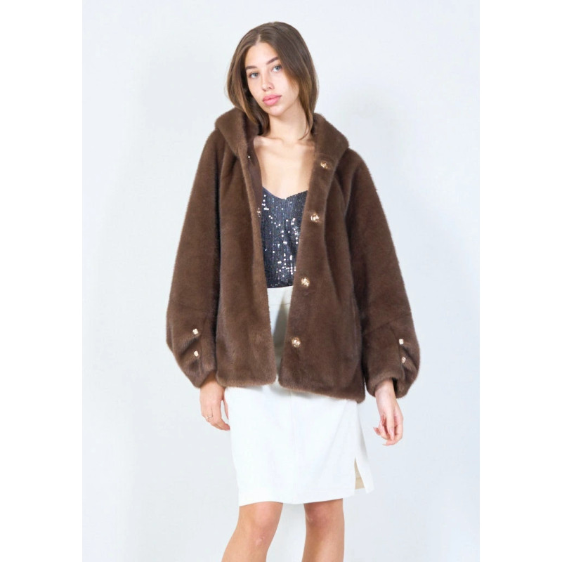 YV0512 Plush Ecofur Hooded Jacket