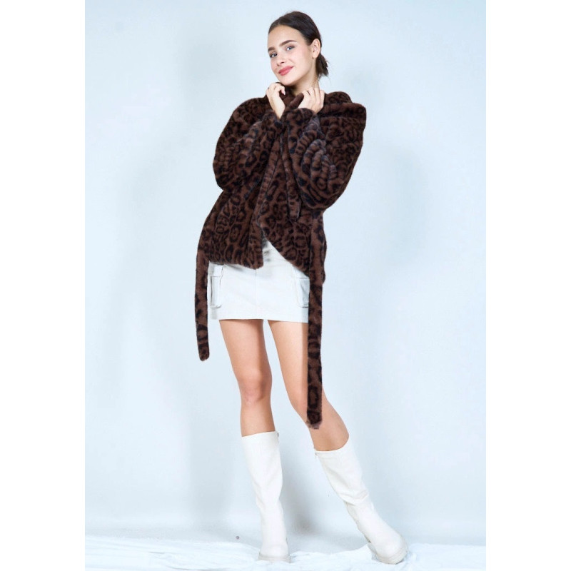 YV0516-1 Elegant Leopard Print Eco Fur Coat