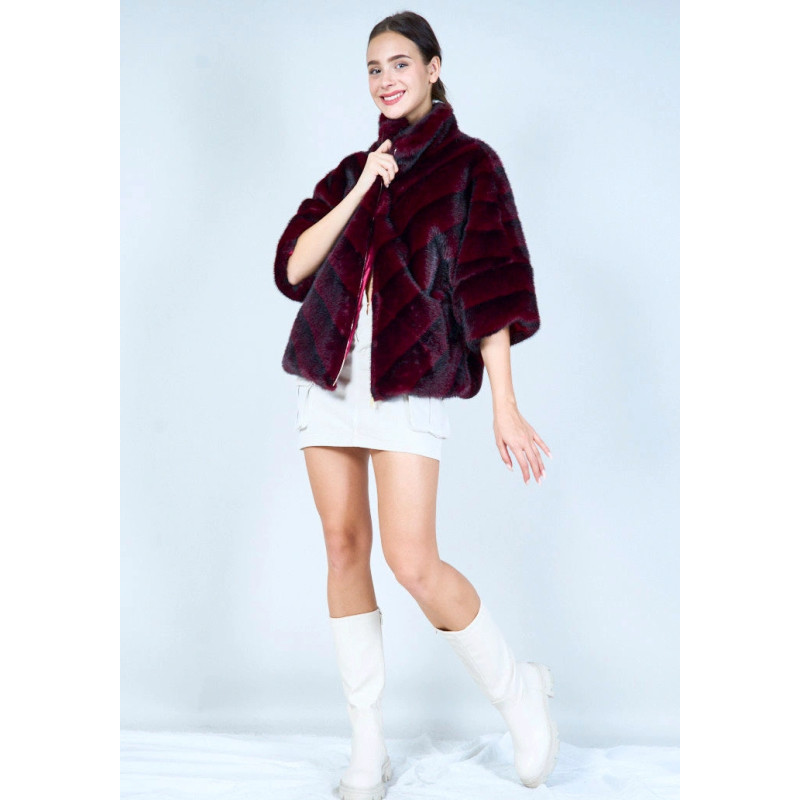 YV0500 Luxurious Striped Eco Fur Coat